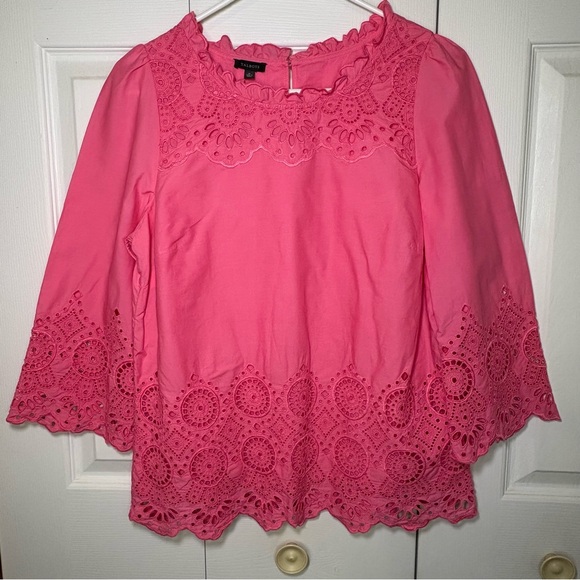 Talbots Eyelet Blouse Top Women M Embroidered Boho Poets Cottagecore Old Money - Picture 1 of 12